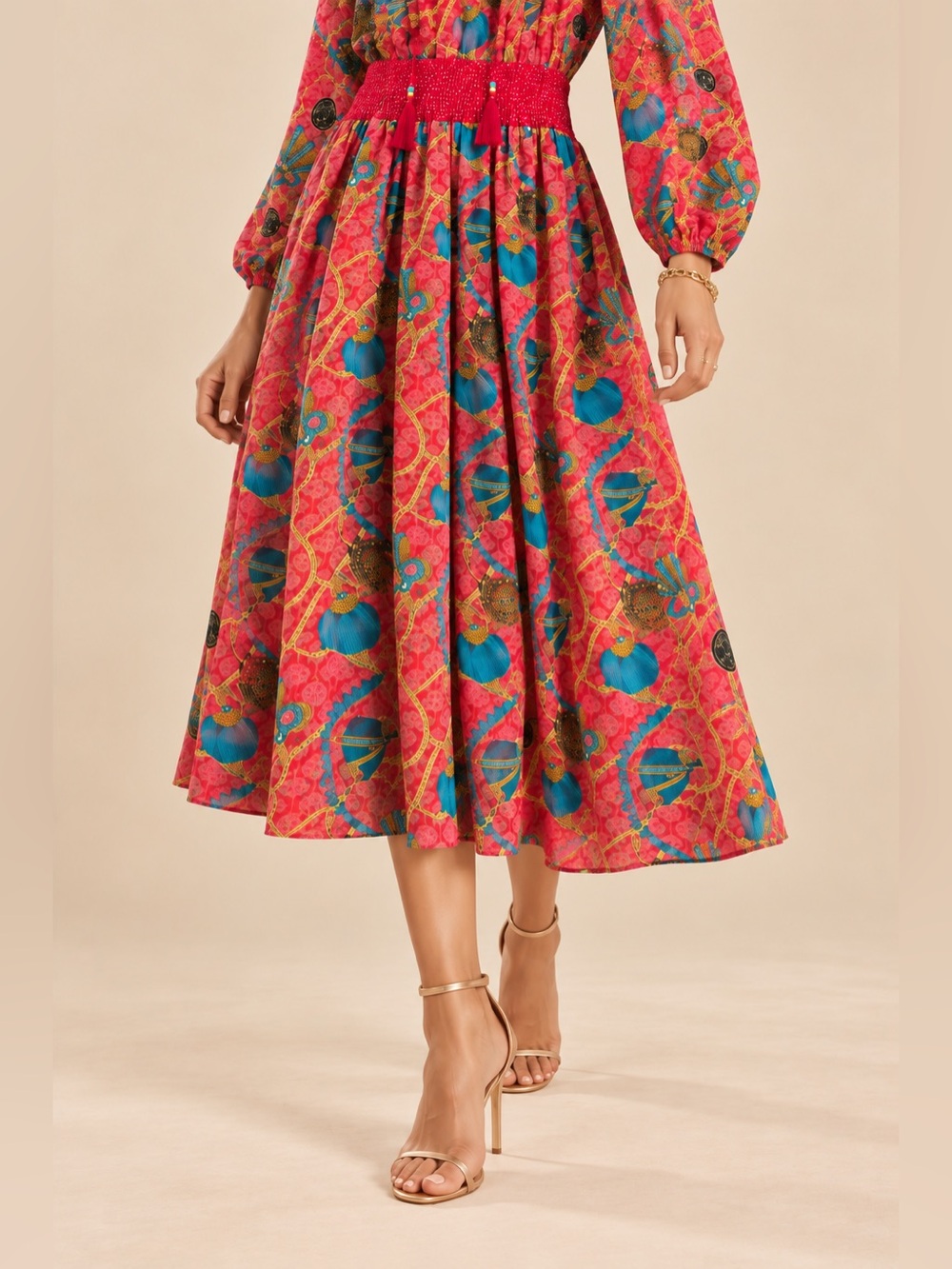 Vintage Diane Freis Petites Georgette Fall Maxi Dress Chain Tassel Floral Print - Picture 3 of 10